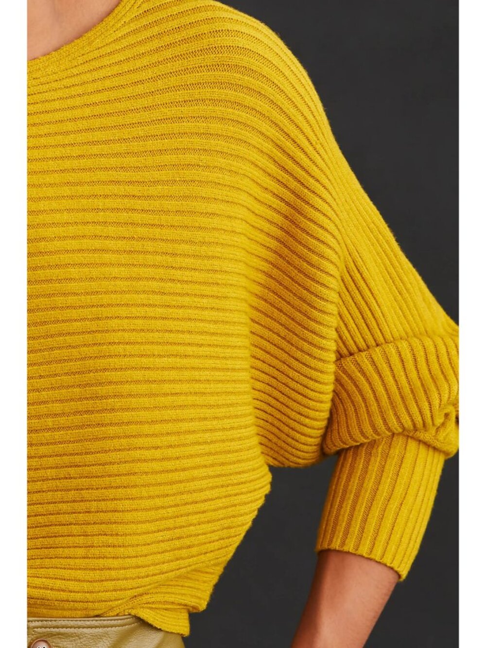 Anthropologie Ribbed Pullover Dolman Sleeve Jumper Golden Yellow Size Small - Picture 3 of 8